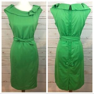 Escada Asymmetrical Ruffle & Bow Kelly Green Dress